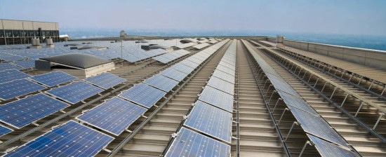 Solar panels on a rooftop.